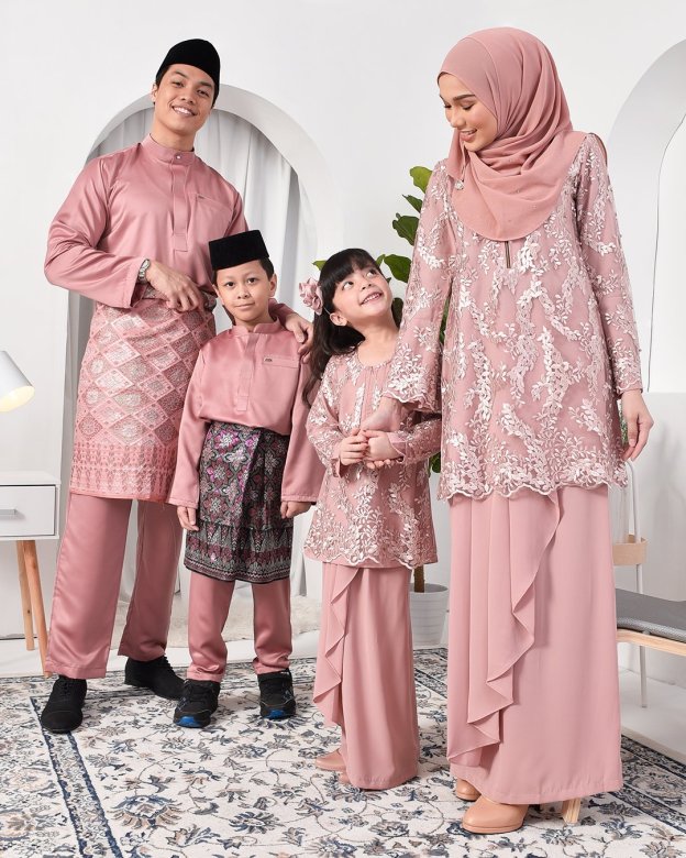 Baju Melayu Hamza Slim Fit Kids - Thulian Pink
