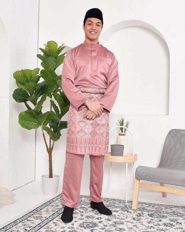 Baju Melayu Hamza Slim Fit - Thulian Pink