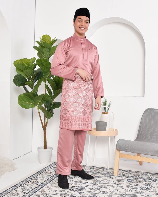 Baju Melayu Hamza Slim Fit - Thulian Pink