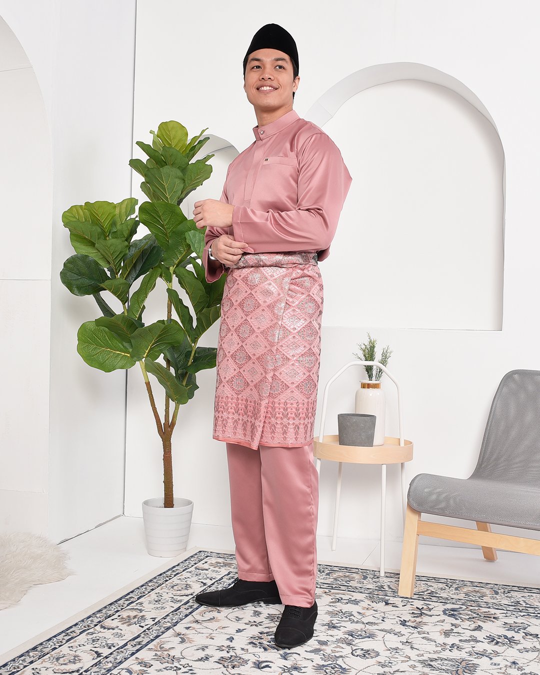 Baju Melayu Hamza Slim Fit - Thulian Pink