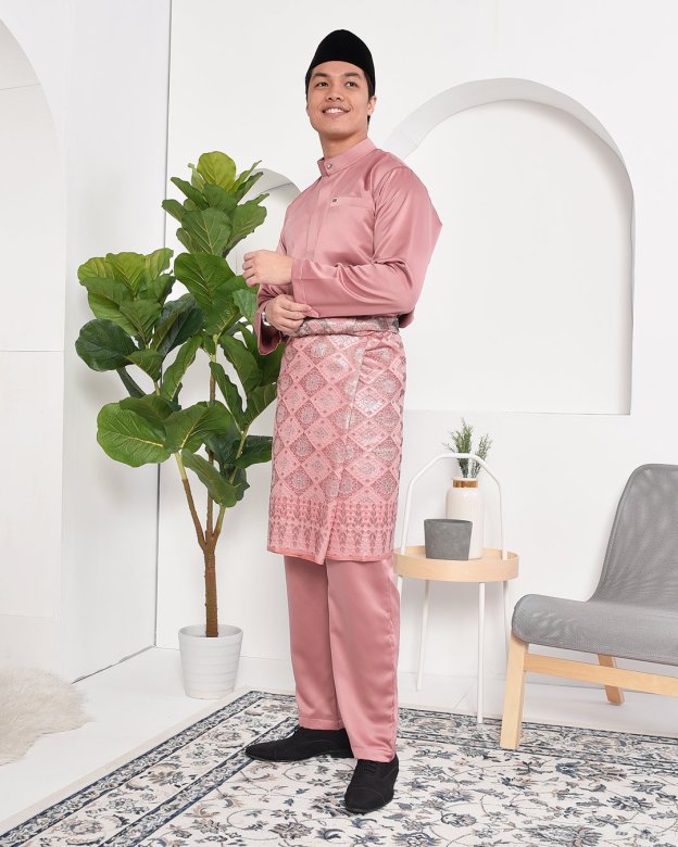Baju Melayu Hamza Slim Fit - Thulian Pink