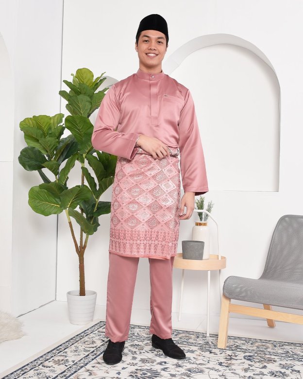 Baju Melayu Hamza Slim Fit - Thulian Pink