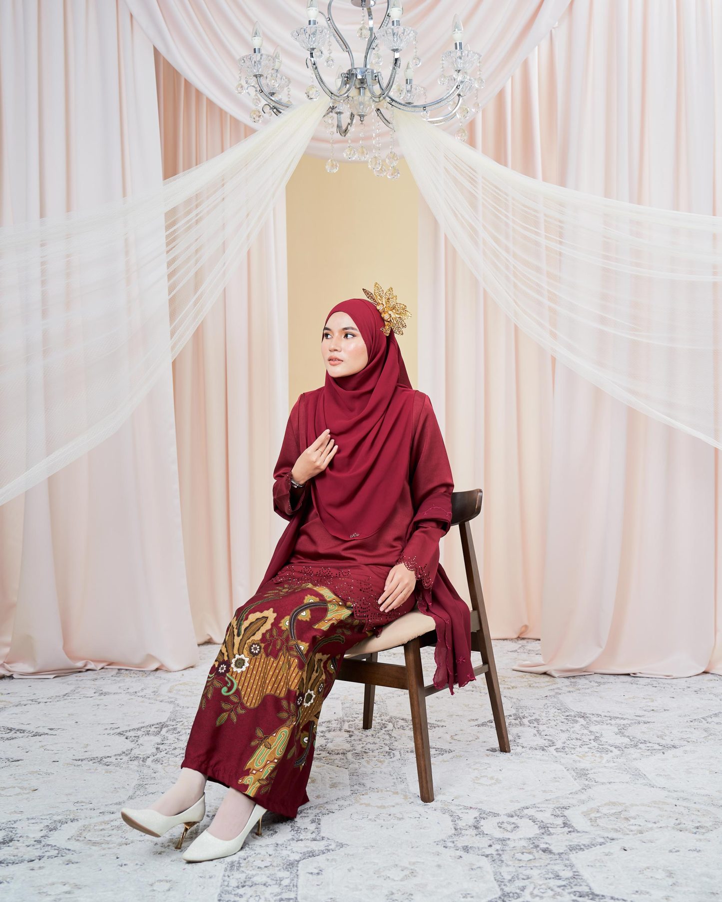 Baju Kurung Batik Lasercut Hanifa - Maroon