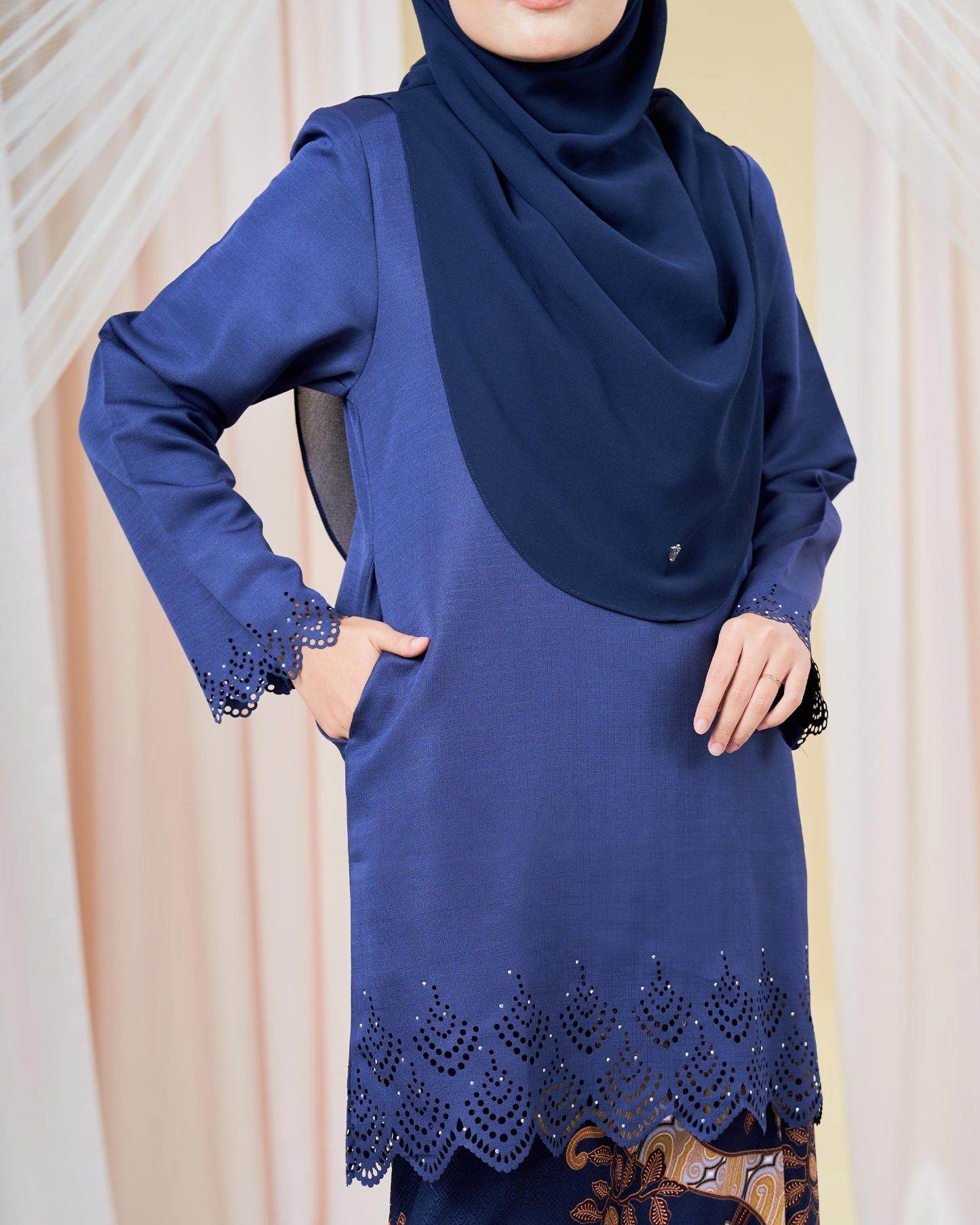 Baju Kurung Batik Lasercut Hanifa - Navy Blue