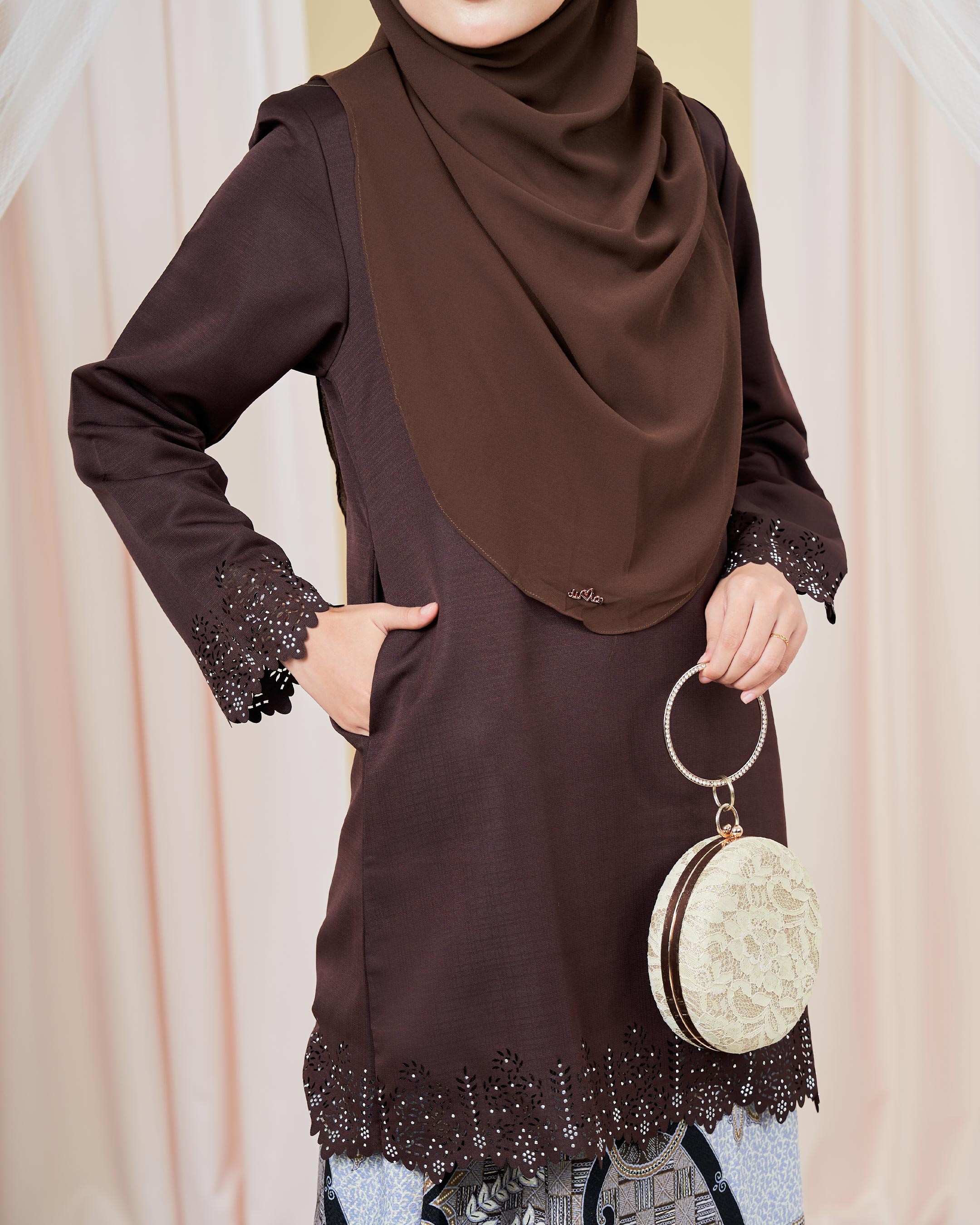 Baju Kurung Batik Lasercut Helda - Wood Brown