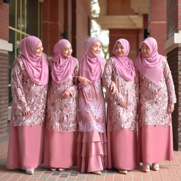 Abaya Lace Sequin Jovina - Dolce Pink