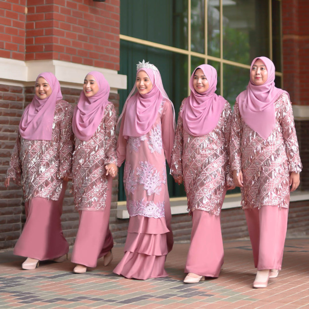 Abaya Lace Sequin Jovina - Dolce Pink