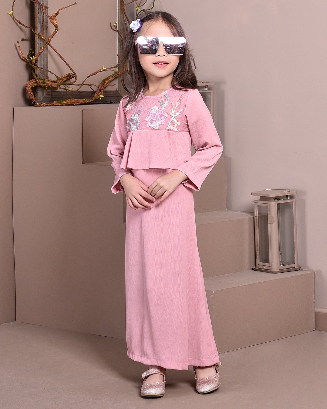 Abaya Lace Ayna Kids - Milky Rose