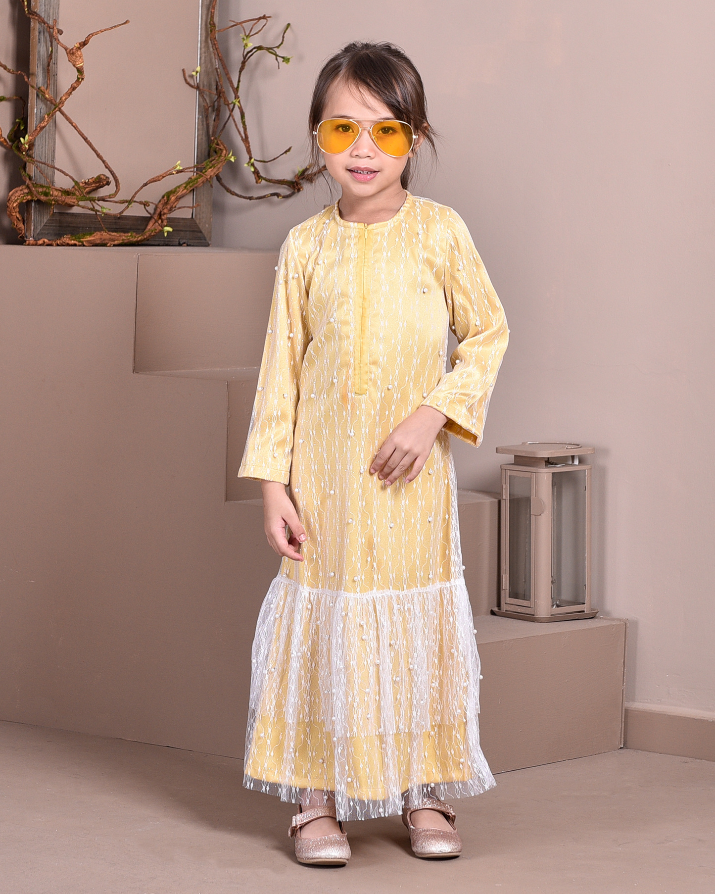Abaya Lace Tutu Isabelle Kids - Banana