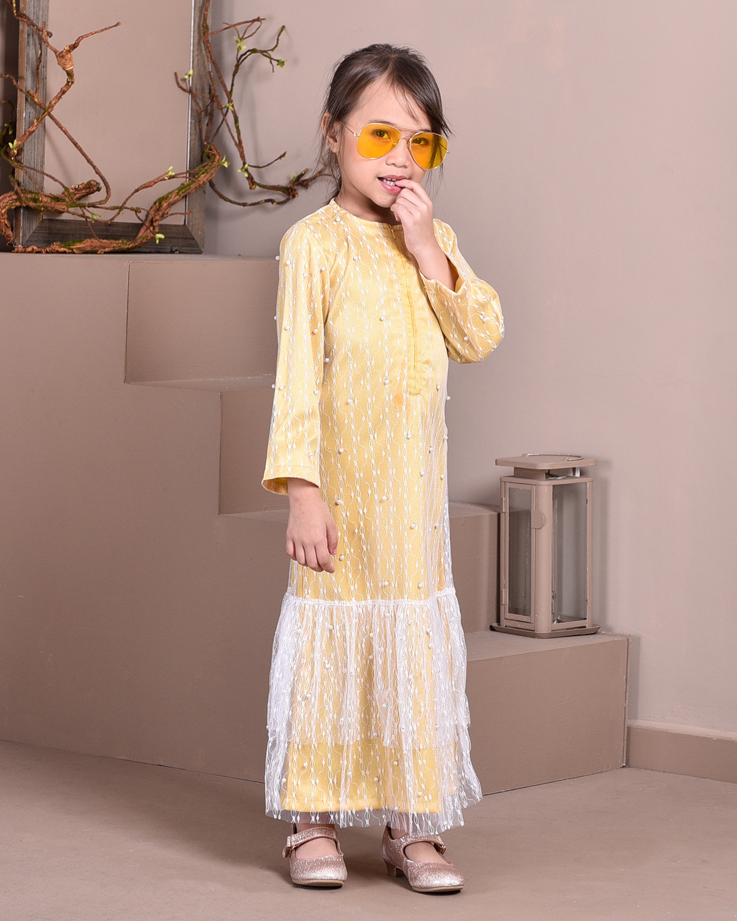 Abaya Lace Tutu Isabelle Kids - Banana