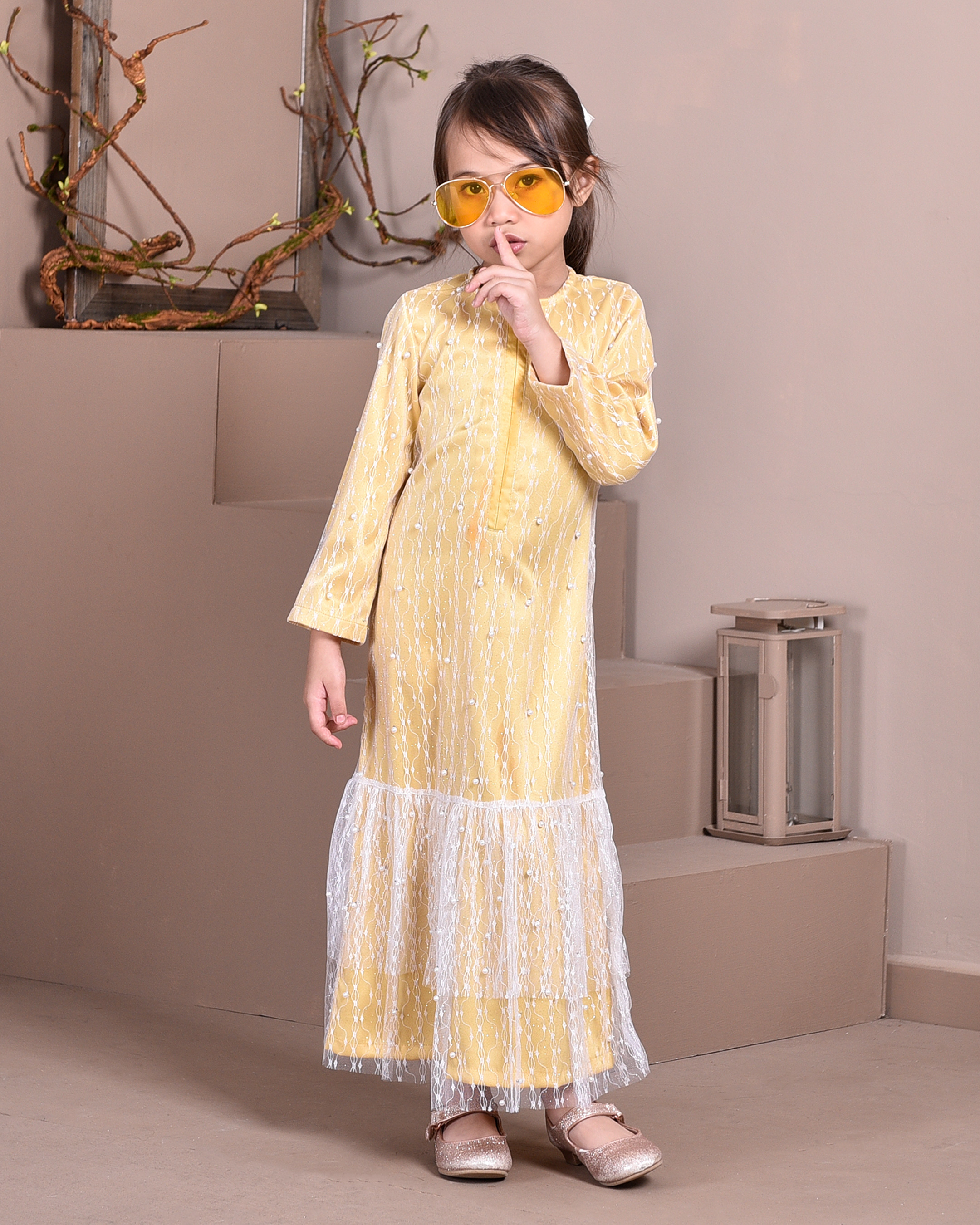 Abaya Lace Tutu Isabelle  Kids - Banana