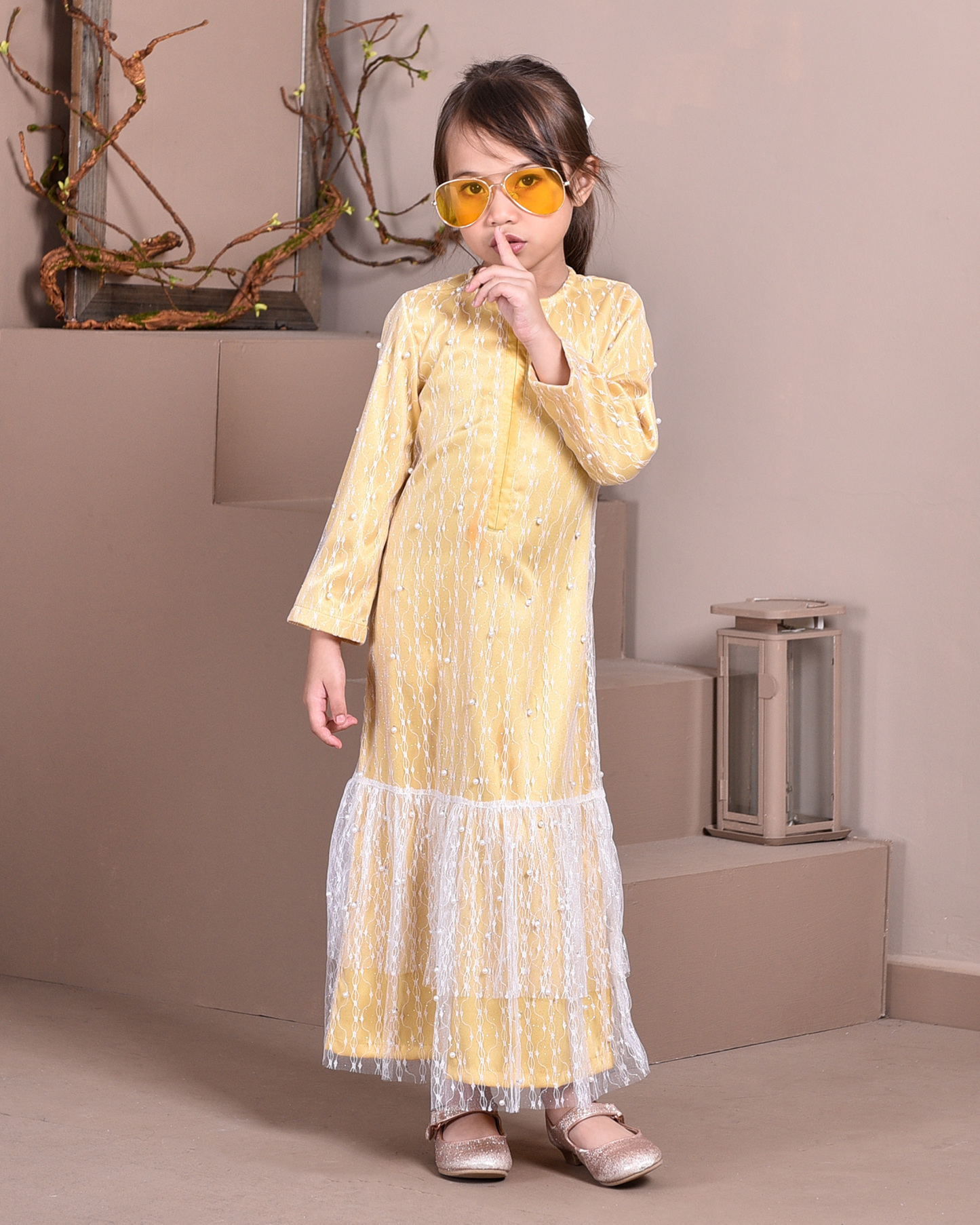 Abaya Lace Tutu Isabelle Kids - Banana