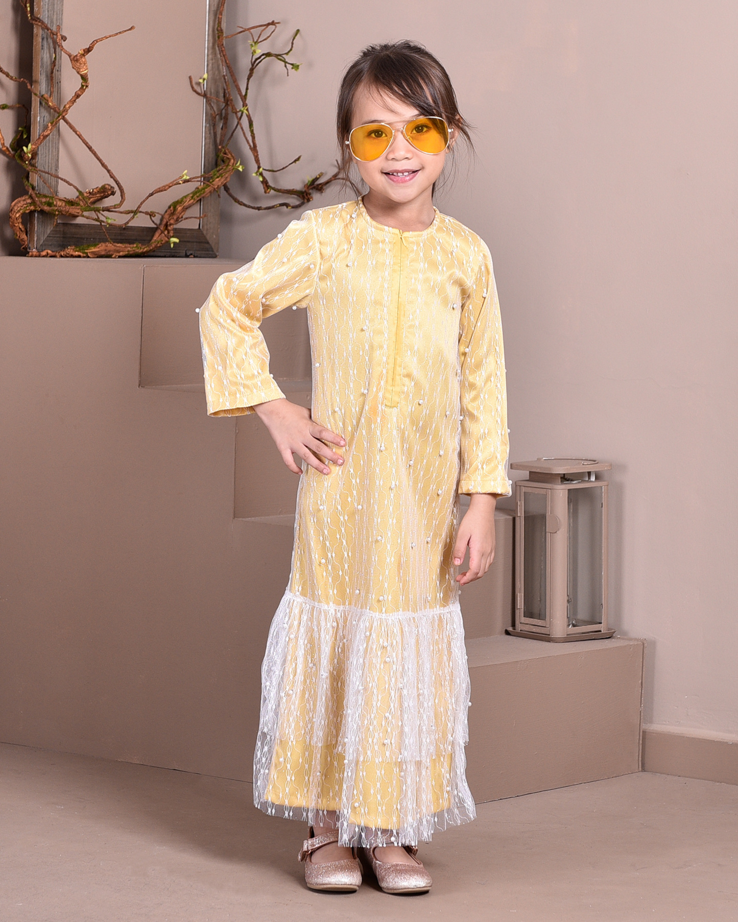 Abaya Lace Tutu Isabelle Kids - Banana