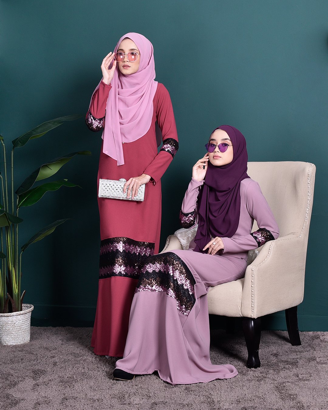 Abaya Sequin Jemina - Sherbet Pink