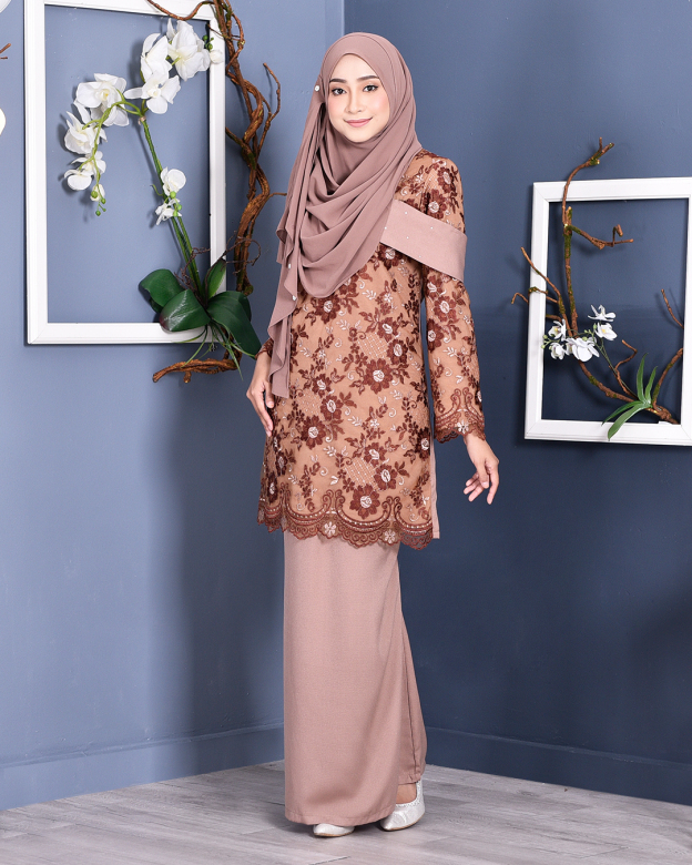 Baju Kurung Lace Brigette - Brown Buffel
