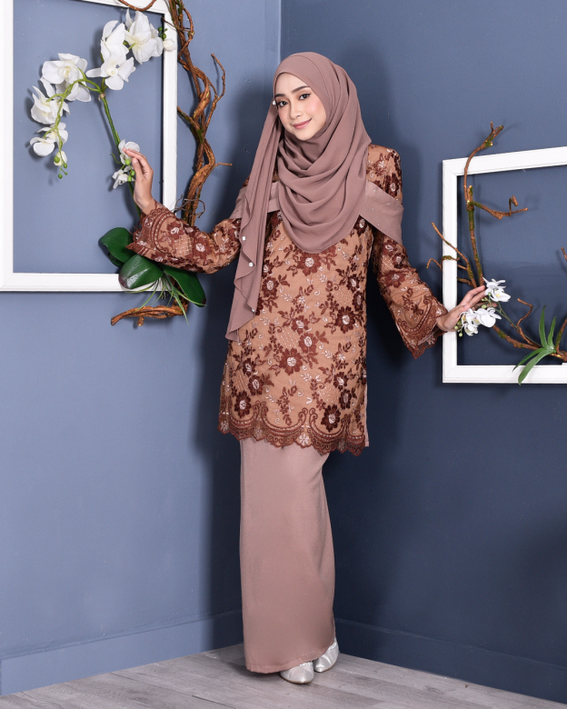 Baju Kurung Lace Brigette - Brown Buffel