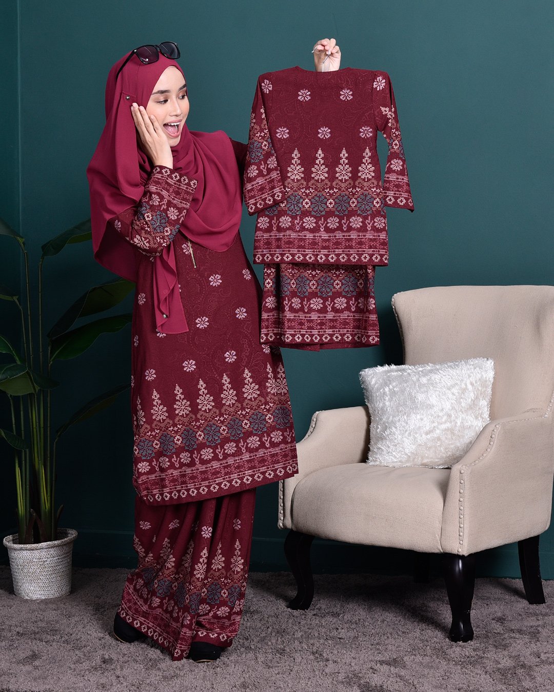 Baju Kurung Songket Amelia Kids - Maroon