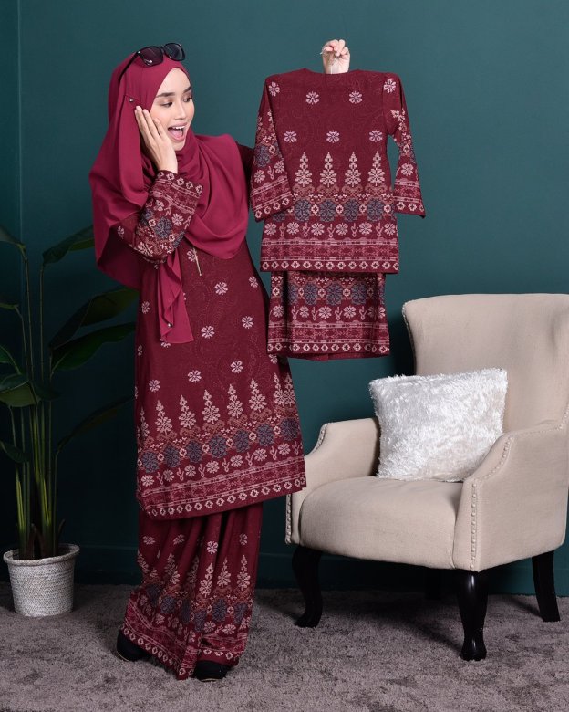 Baju Kurung Songket Amelia Kids - Maroon