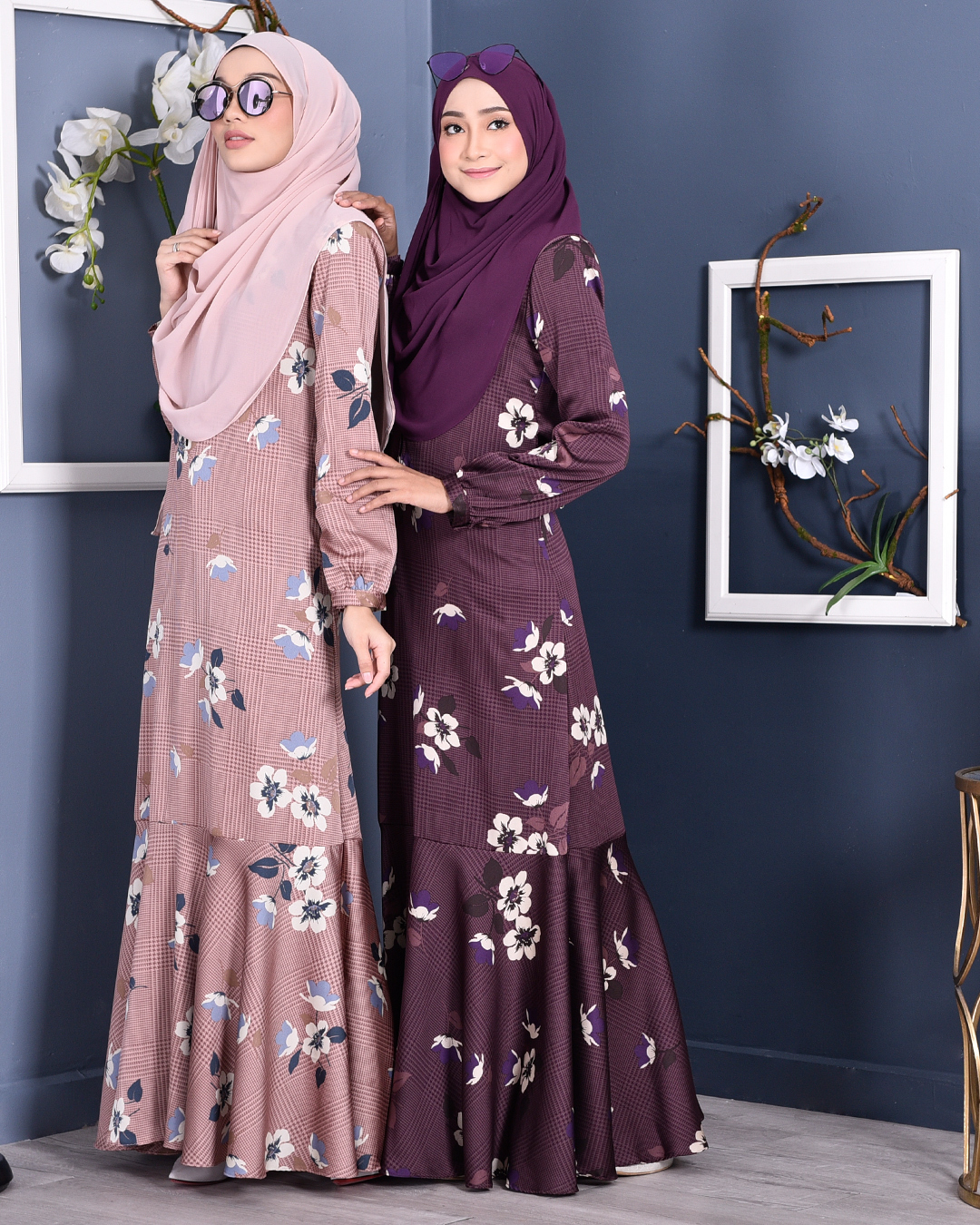 Abaya Checkered Renee - Plum Purple