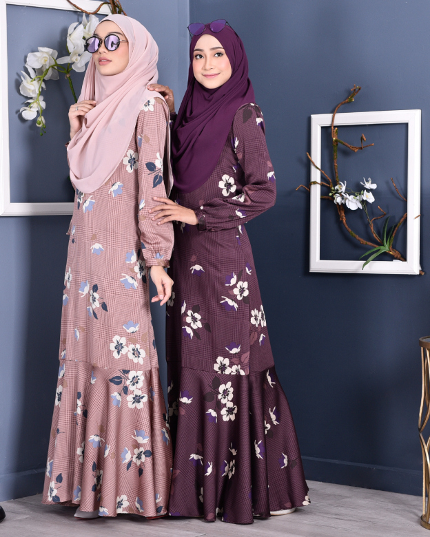 Abaya Checkered Renee - Plum Purple