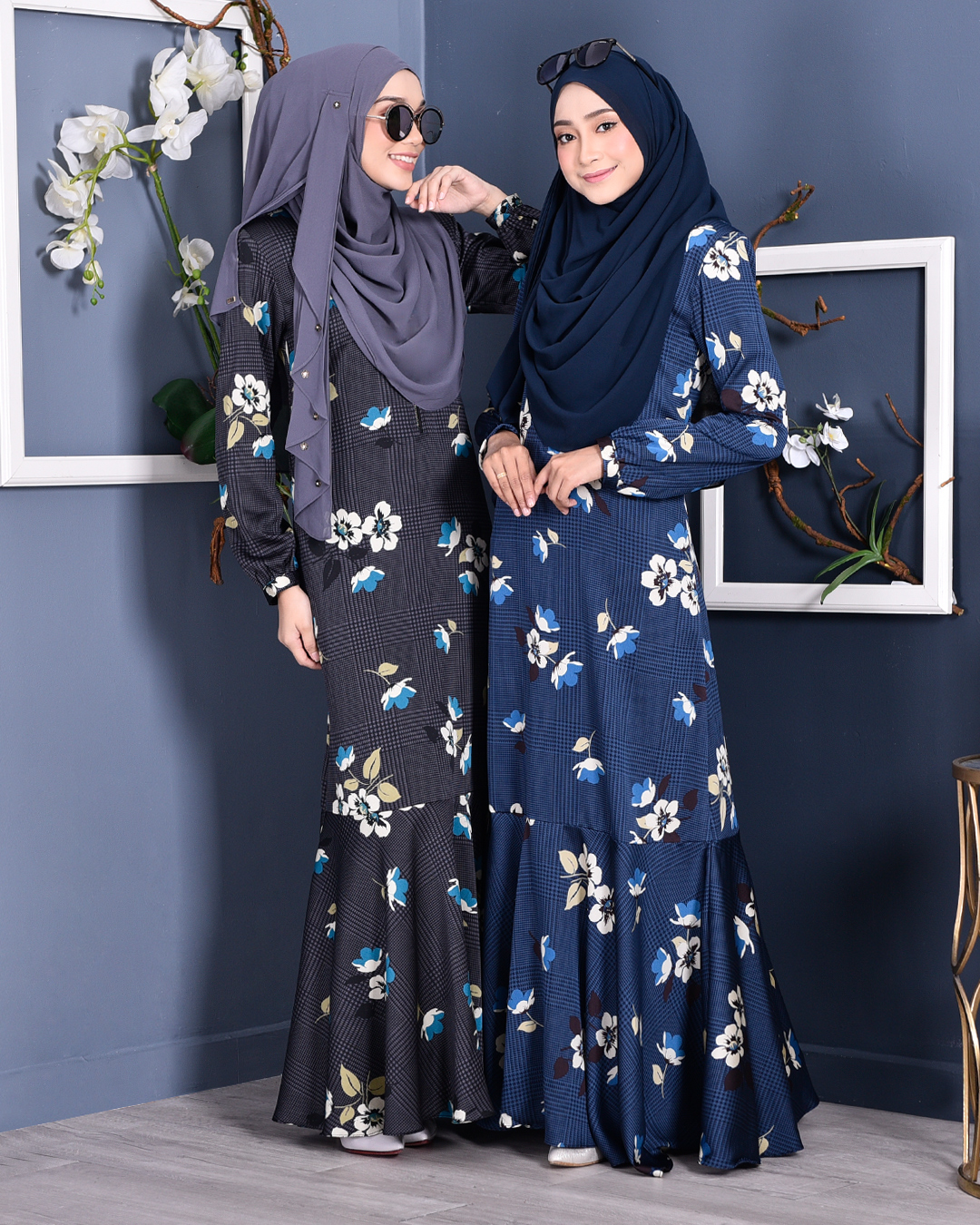 Abaya Checkered Renee - Deep Blue