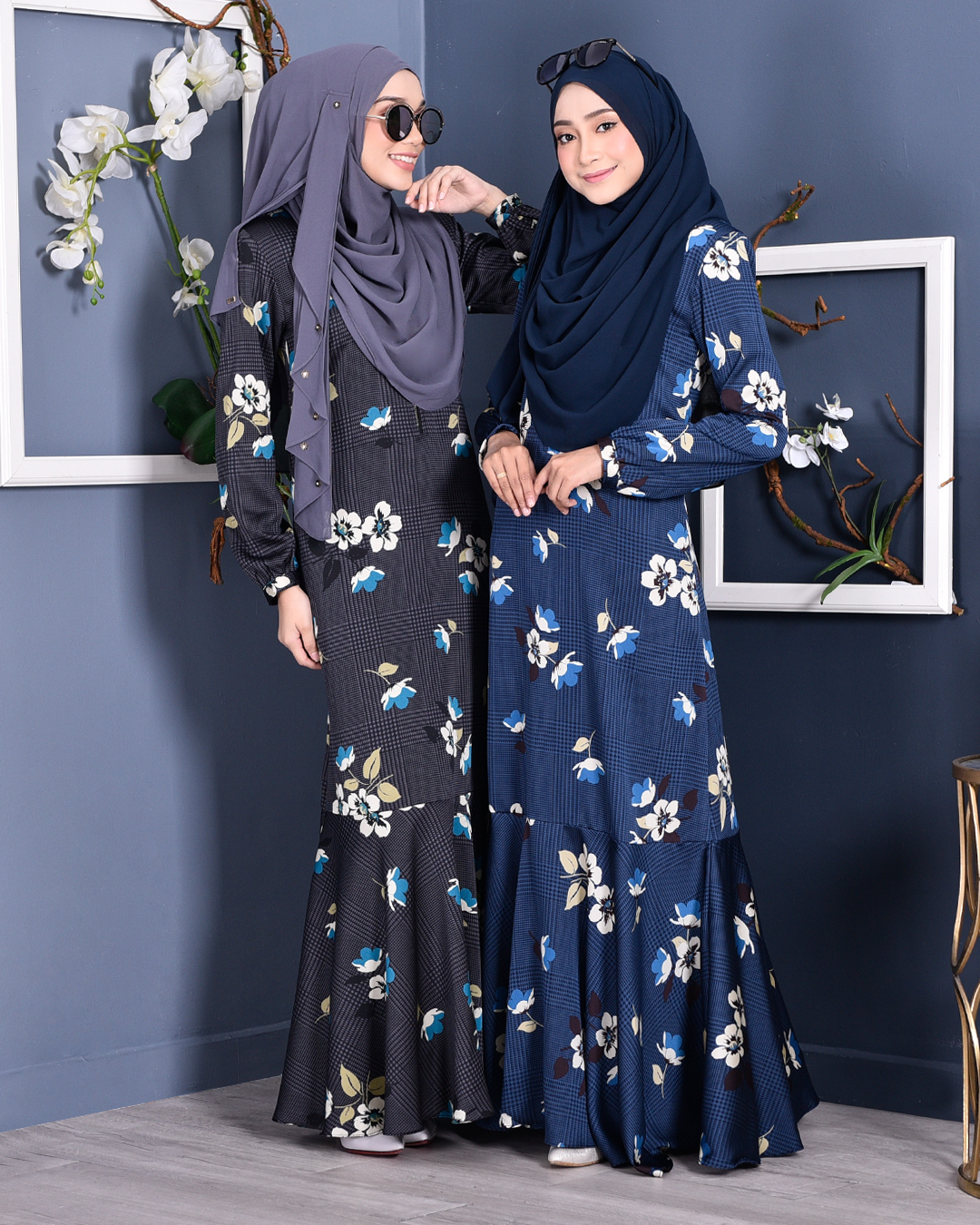 Abaya Checkered Renee - Deep Blue