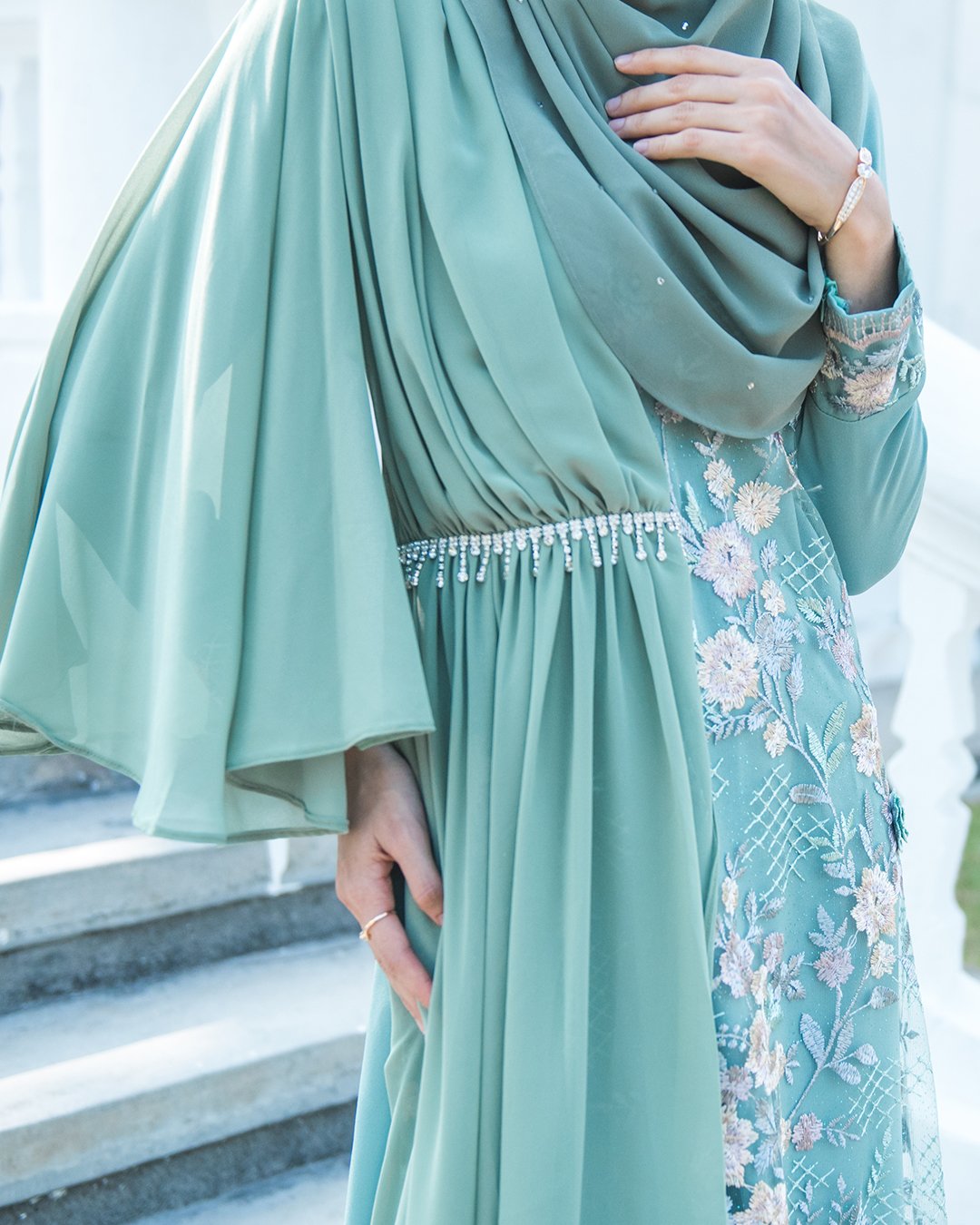 Abaya Lace Chiffon Azira - Green