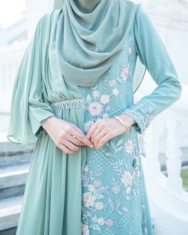 Abaya Lace Chiffon Azira - Green