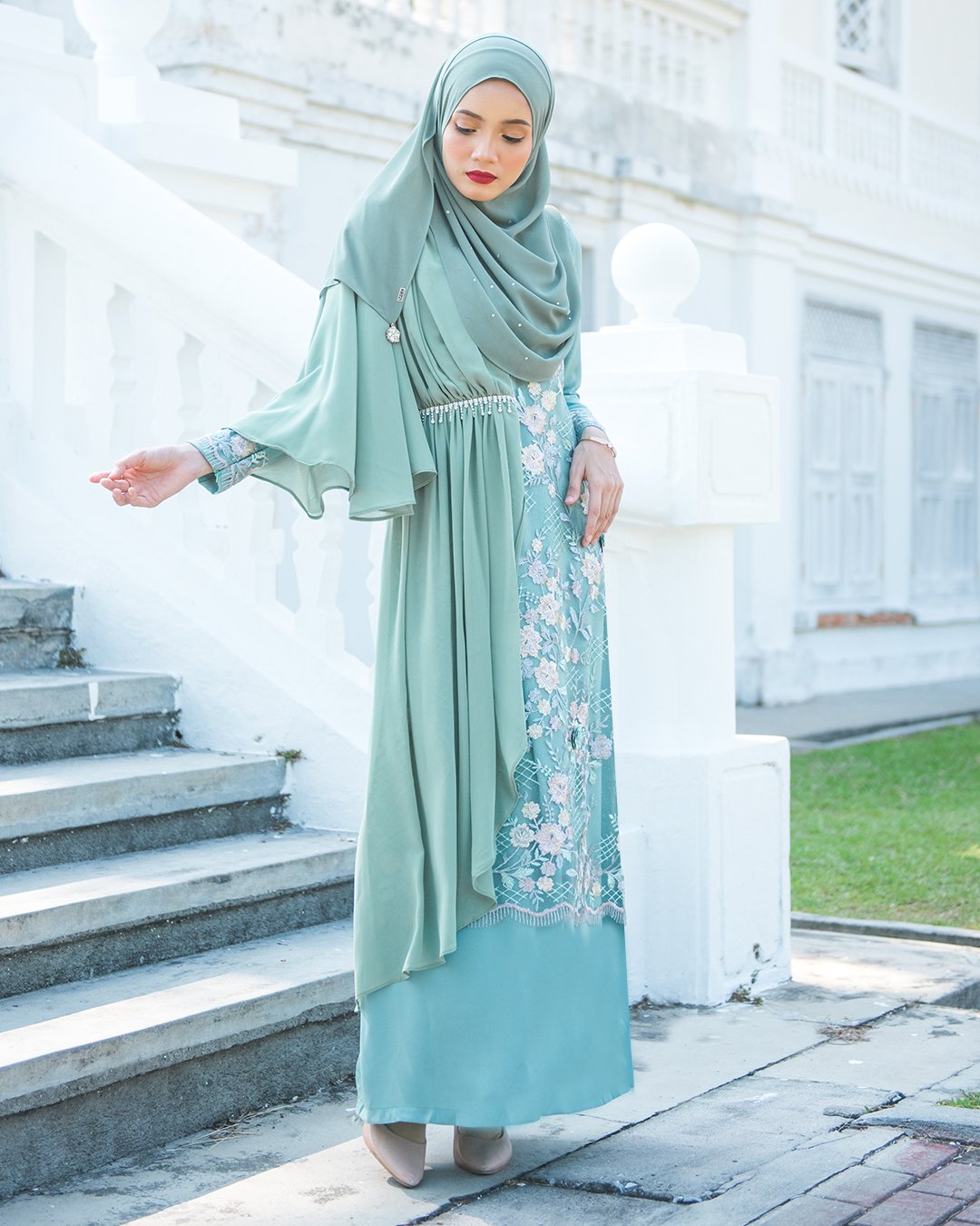 Abaya Lace Chiffon Azira - Green