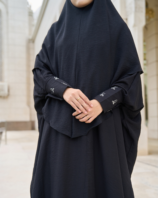 Kaftan And Khimar 3-Piece Suit Coquette Sulam Ribbon Clarissa - Black