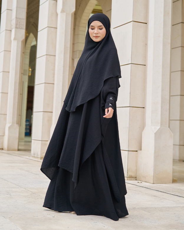 Kaftan And Khimar 3-Piece Suit Coquette Sulam Ribbon Clarissa - Black