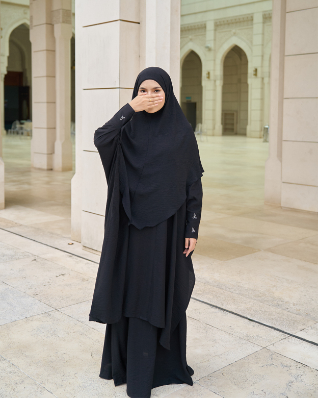 Kaftan And Khimar 3-Piece Suit Coquette Sulam Ribbon Clarissa - Black