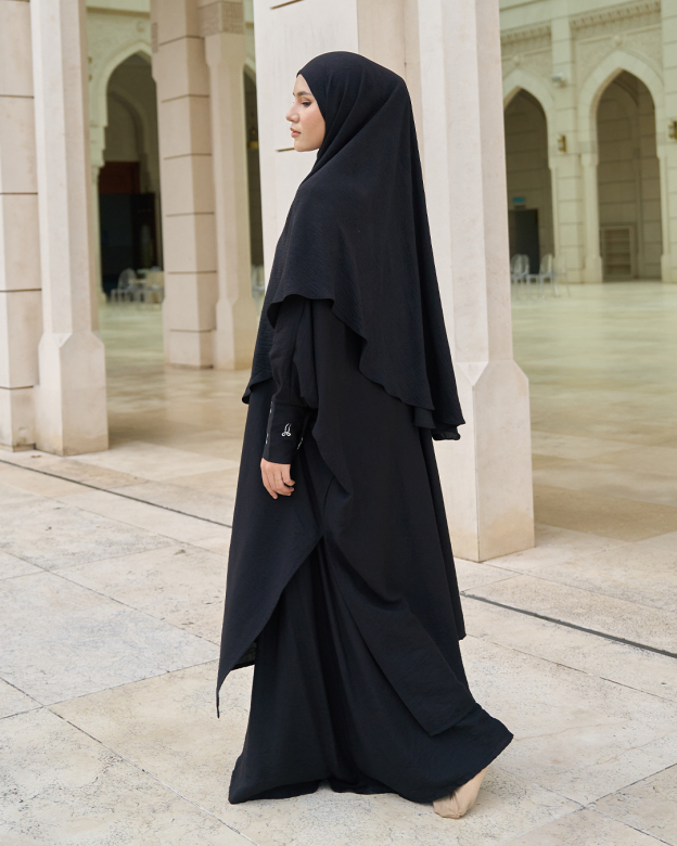 Kaftan And Khimar 3-Piece Suit Coquette Sulam Ribbon Clarissa - Black