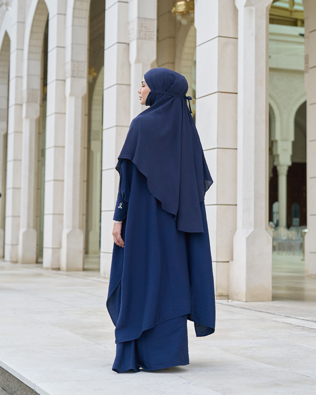 Kaftan And Khimar 3-Piece Suit Coquette Sulam Ribbon Clarissa - Navy Blue