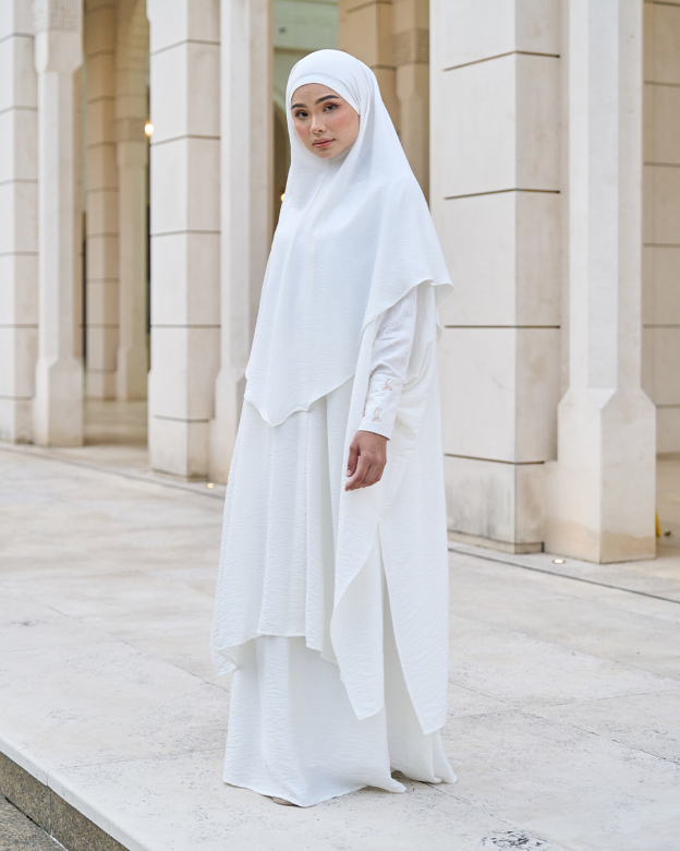 Kaftan And Khimar 3-Piece Suit Coquette Sulam Ribbon Clarissa - Off White