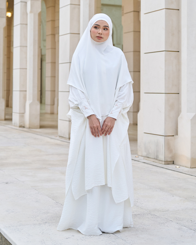 Kaftan And Khimar 3-Piece Suit Coquette Sulam Ribbon Clarissa - Off White