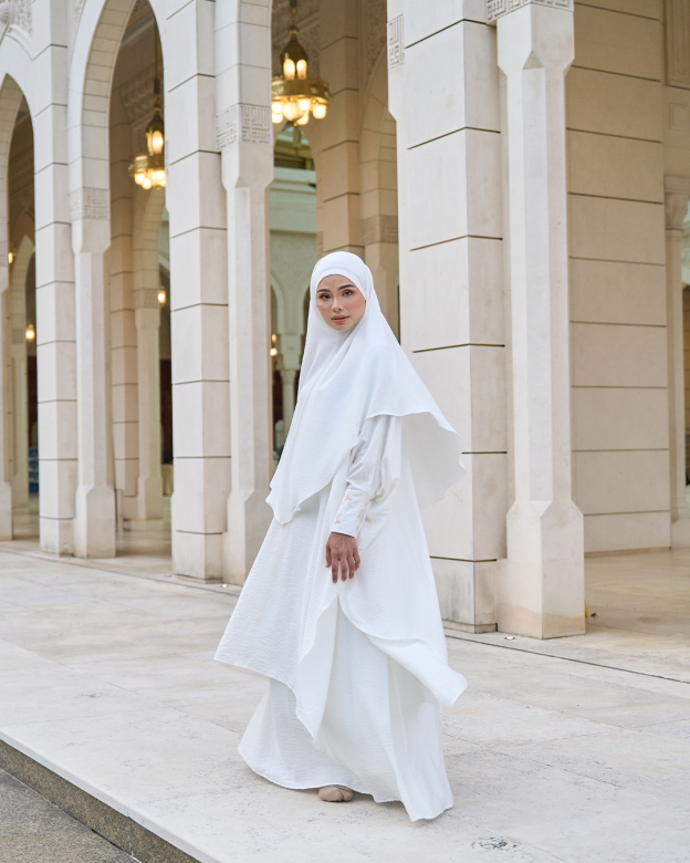 Kaftan And Khimar 3-Piece Suit Coquette Sulam Ribbon Clarissa - Off White