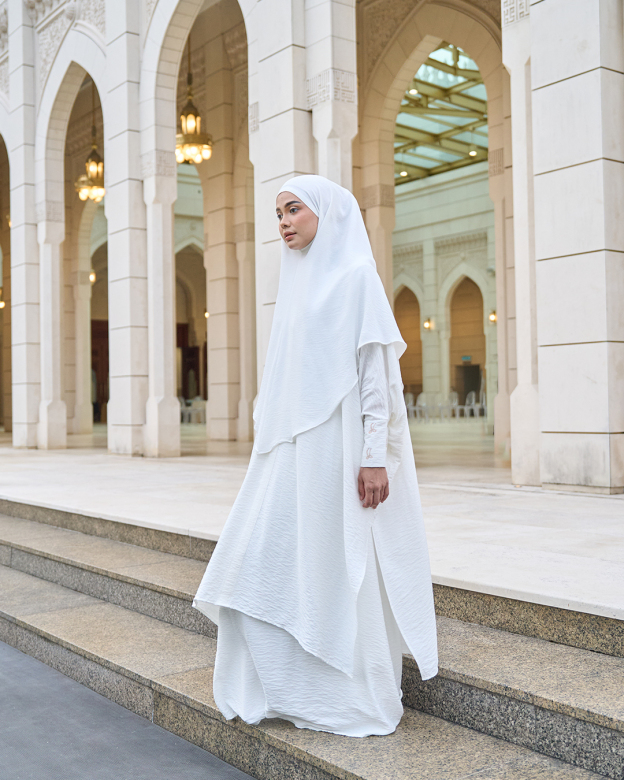 Kaftan And Khimar 3-Piece Suit Coquette Sulam Ribbon Clarissa - Off White