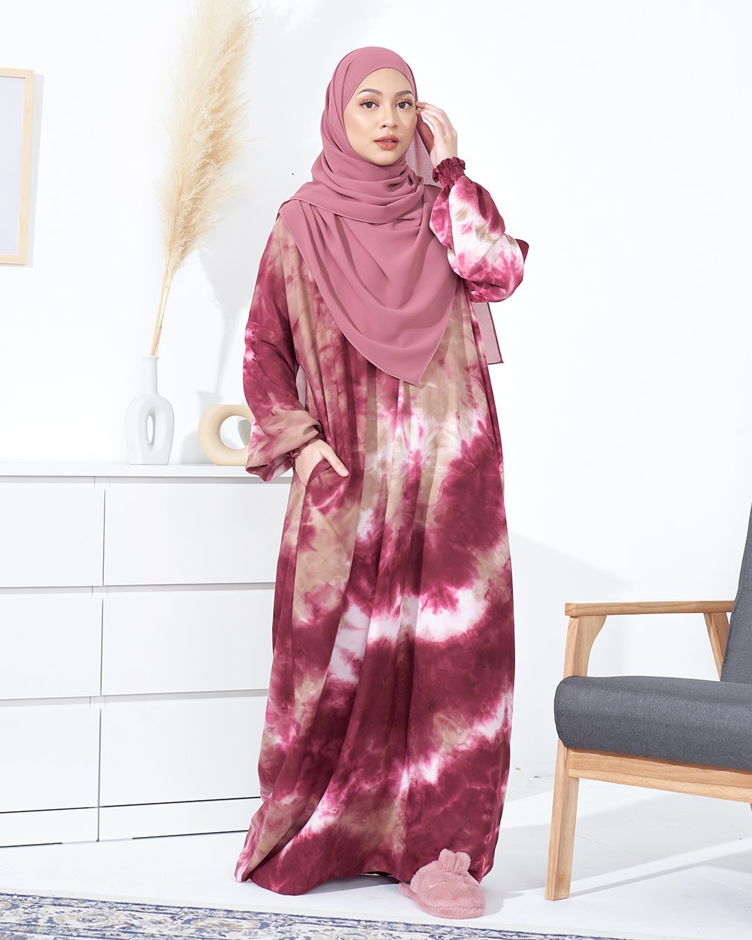 Kaftan Tie Dye Talina - Tie Maroon