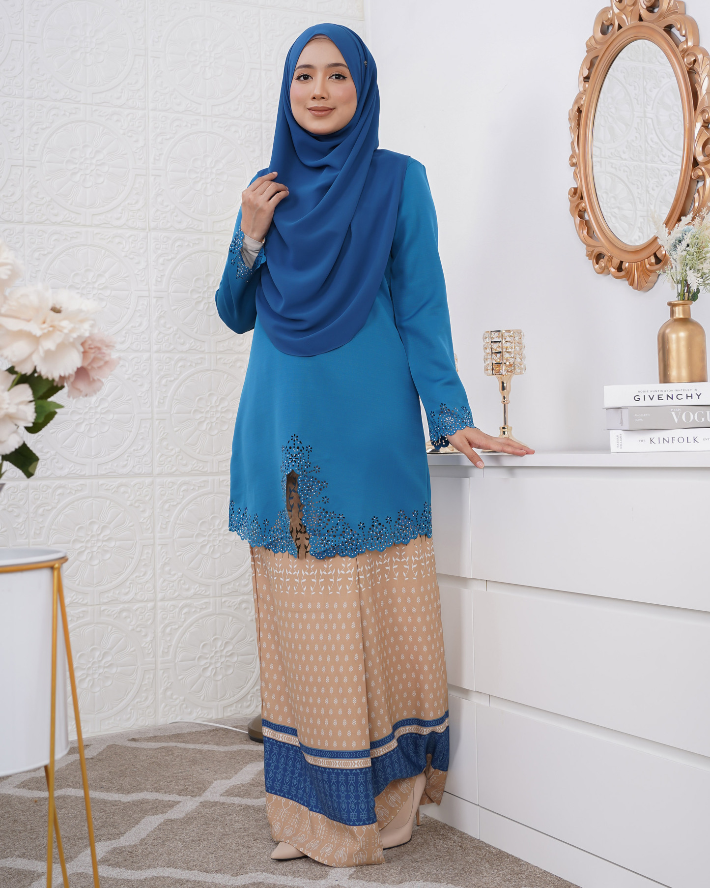 Baju Kebarung Batik Lasercut Alia - Caribe Teal