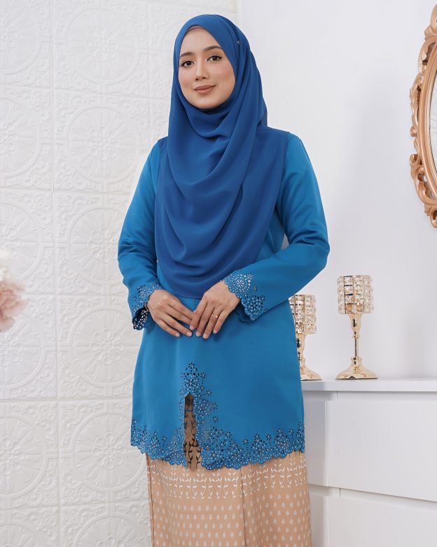 Baju Kebarung Batik Lasercut Alia - Caribe Teal