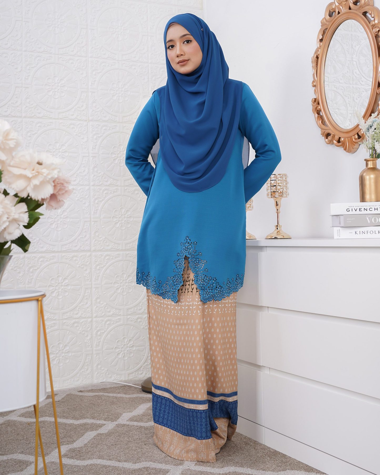 Baju Kebarung Batik Lasercut Alia - Caribe Teal