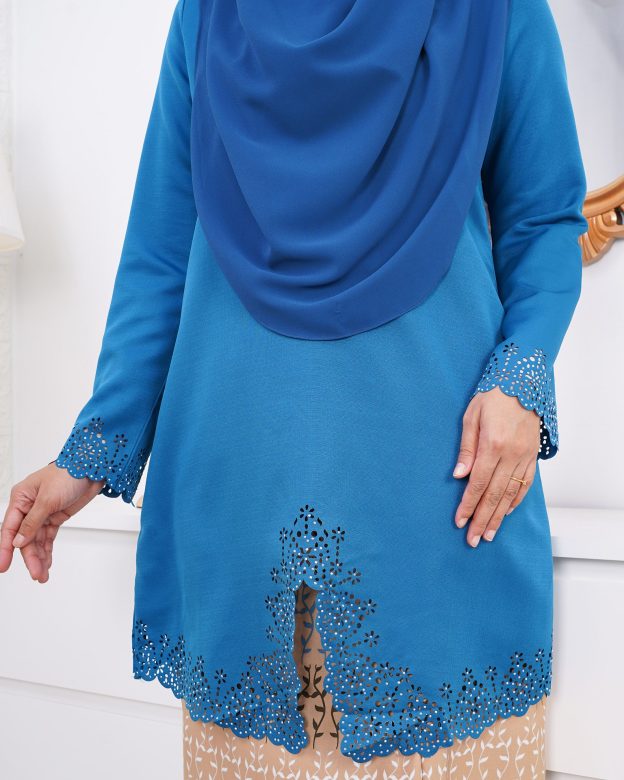Baju Kebarung Batik Lasercut Alia - Caribe Teal