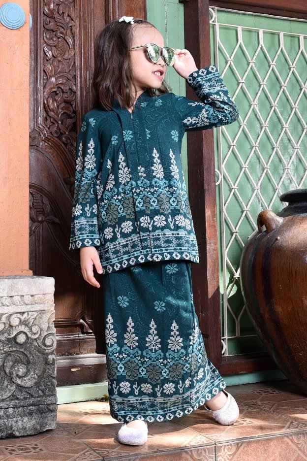Baju Kebarung Songket Amelia Kids - Green Amor