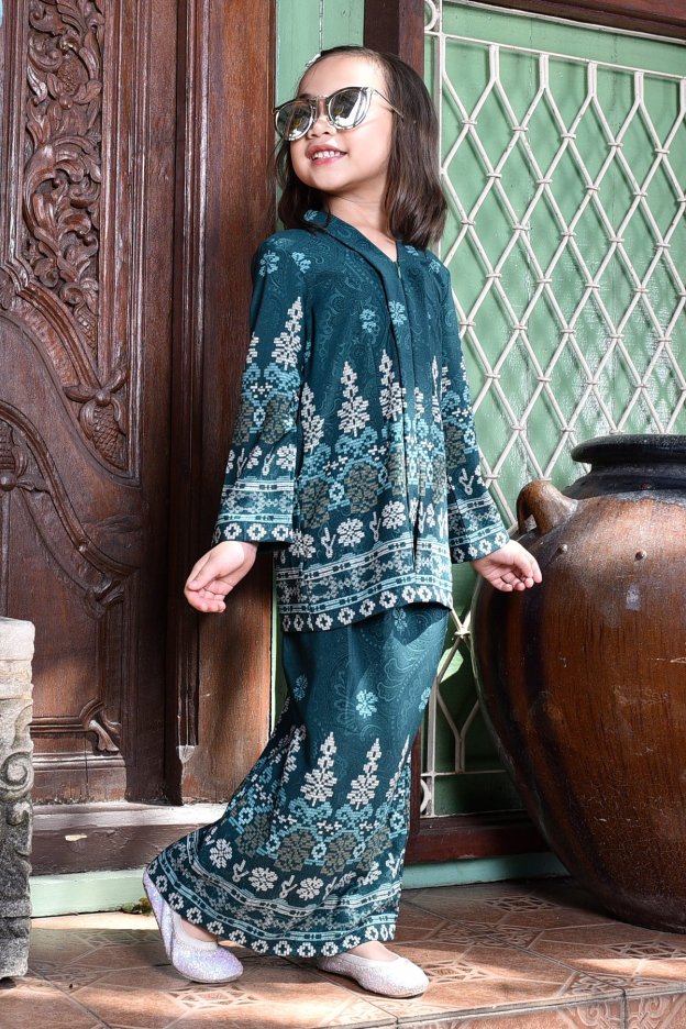 Baju Kebarung Songket Amelia Kids - Green Amor