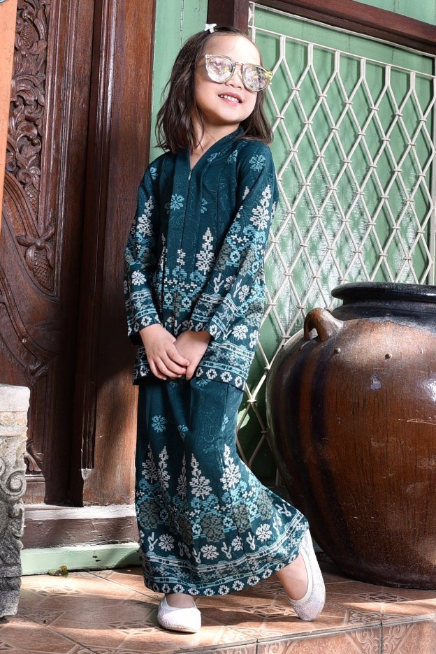 Baju Kebarung Songket Amelia Kids - Green Amor
