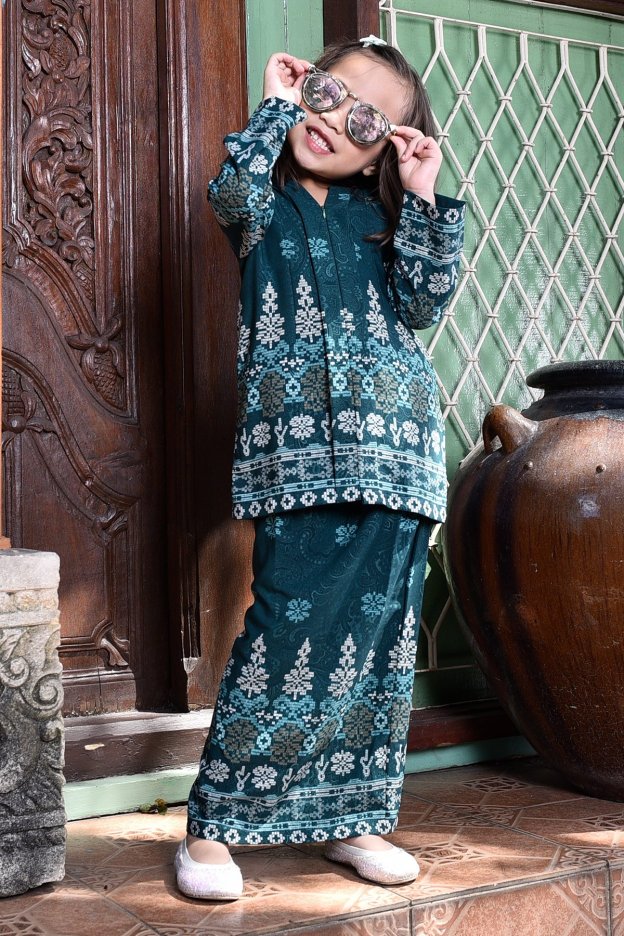 Baju Kebarung Songket Amelia Kids - Green Amor