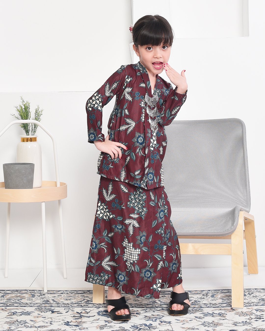 Baju Kebarung Batik Dobby Aima Kids - Garnet Red