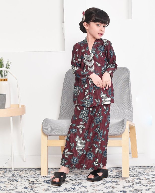 Baju Kebarung Batik Dobby Aima Kids - Garnet Red