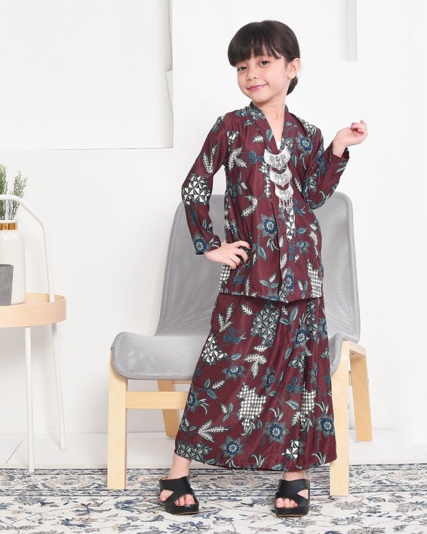 Baju Kebarung Batik Dobby Aima Kids - Garnet Red